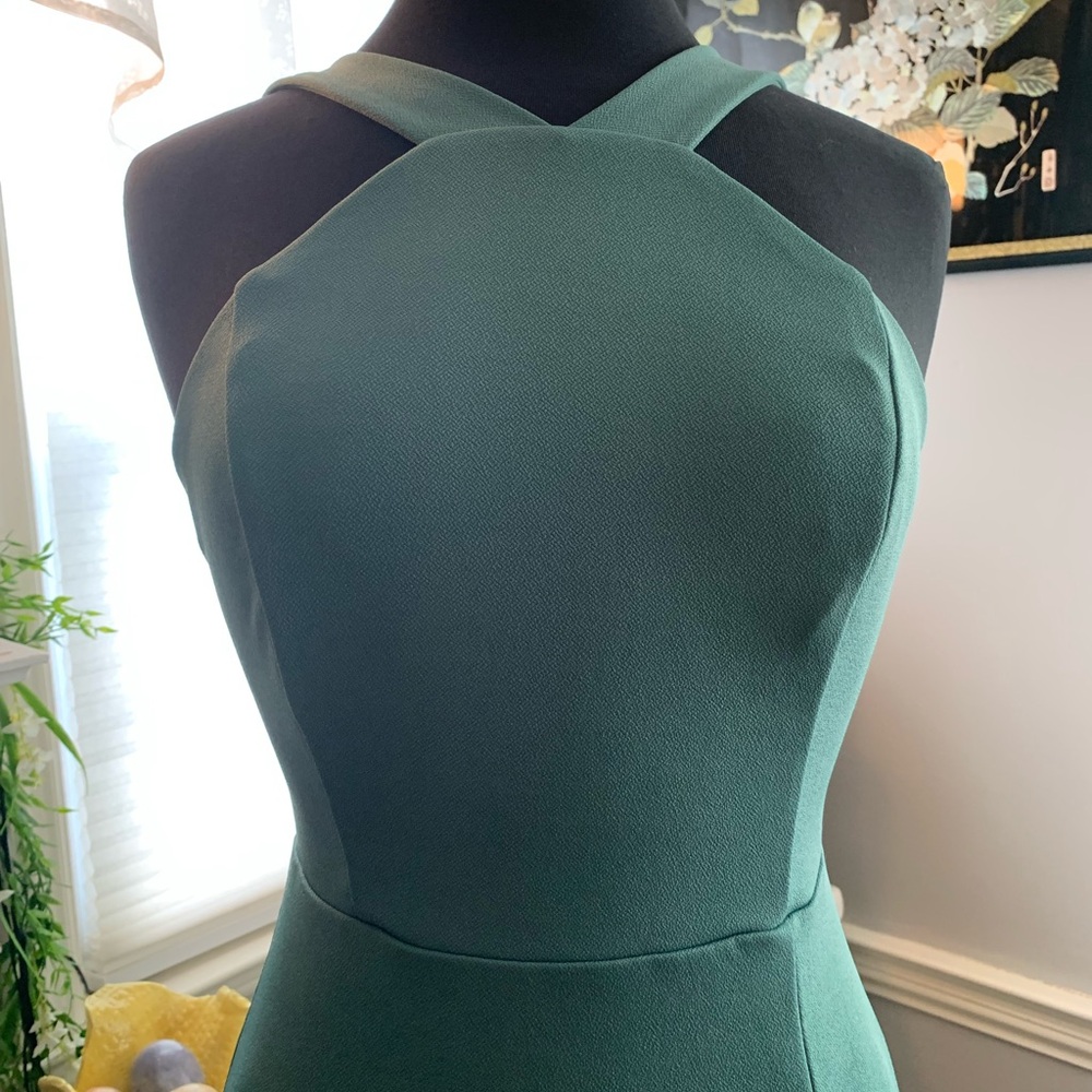 Bird Grey Elegant Green Long Halter Dress with a Side Slit